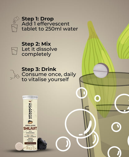 Shilajit Original Effervescent Tablets, With Ashwagandha, Gokshura & Safed Musli for Strength, Performance & Muscle recovery, Natural Cardamom Flavour (30 Day (Pack of 2)-Shilajit)