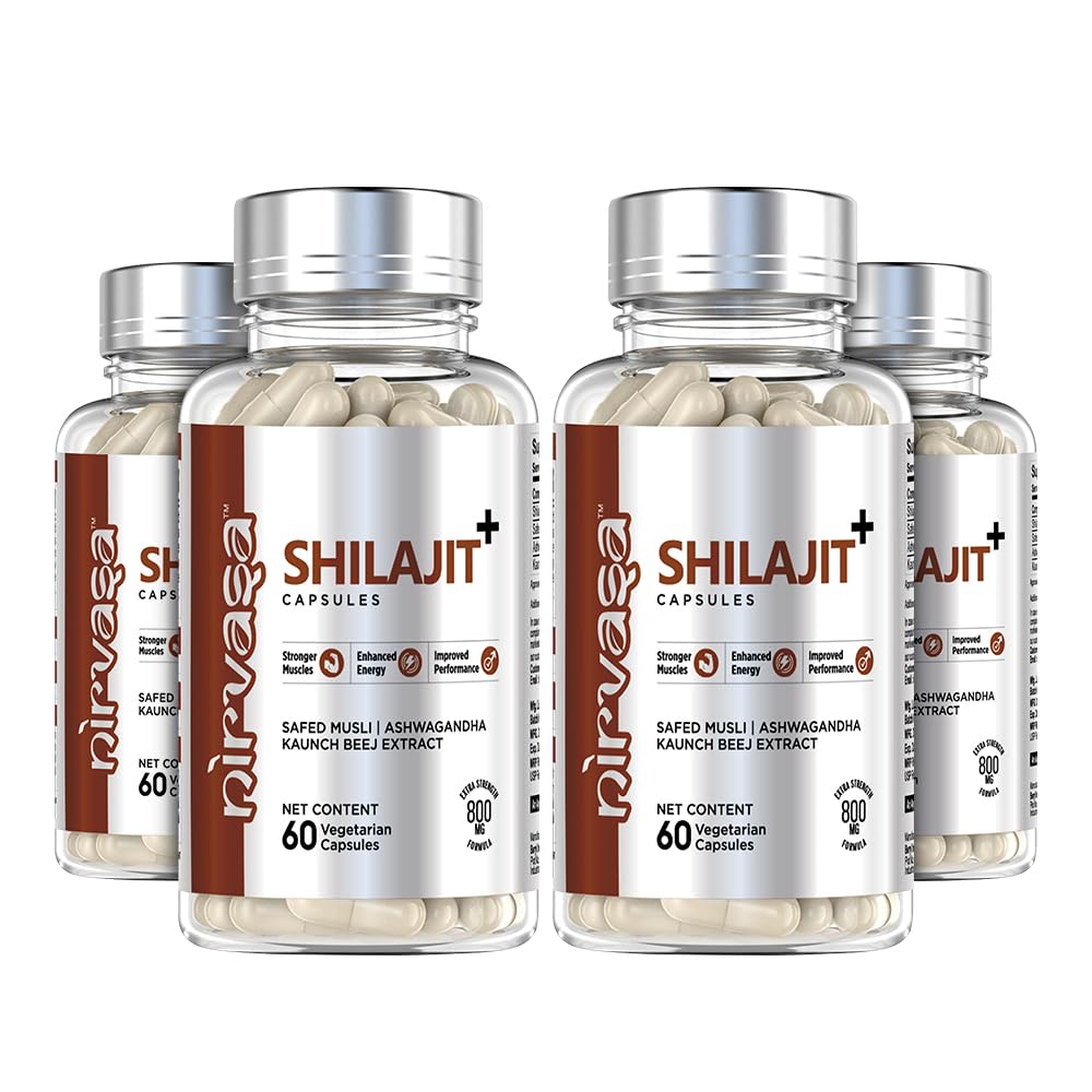 Nirvasa Pure Shilajit/Shilajeet (800mg) 3x60 Capsules | Boost Strength, Stamina, Energy & Immunity | Supports Vitality, Performance & Muscle Growth | Ashwagandha, Safed Musli & Kaunch Beej (Pack of 3)