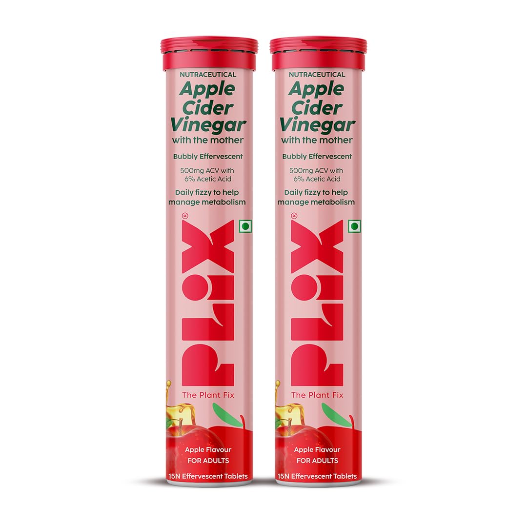 THE PLANT FIX Apple Cider Vinegar Effervescent Tablet with mother | Supports Metabolism & Appetite Control I With 500mg ACV, Vit B6 & B12 I No Maltodextrin, No Added Sugar I Pack of 4 (60 tablets)