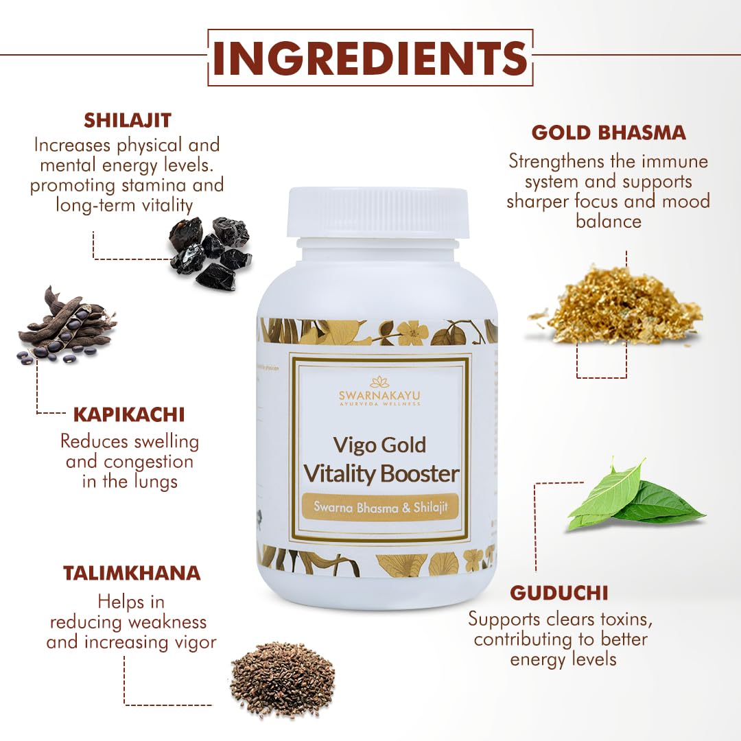 Himalayan Shilajit Supplements with 24K Swarna Bhasma (Gold Ash), Kapikachu & Guduchi - Shilajeet for Stamina, Muscle Growth, Immunity, Testosterone & Energy - For Men & Women (30 Tablet)