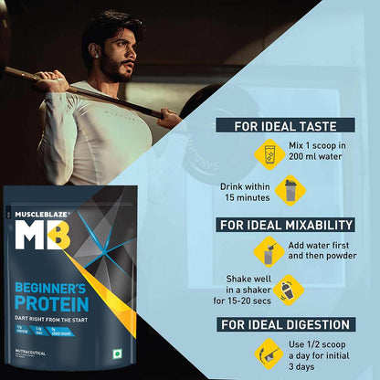 MuscleBlaze Beginner's Whey Protein Powder, Chocolate (1kg / 2.2lbs) | 12g Protein Per Scoop