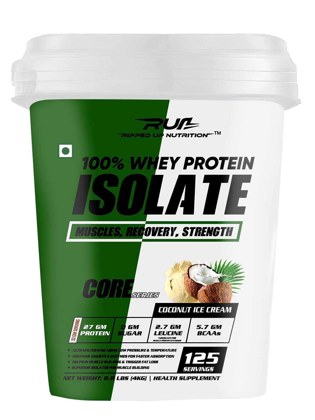 Ripped Up Nutrition 100% Pure Whey Protein Isolate|27G Fast-Absorbing Protein/Scoop|Low Carb & Fat For Lean Muscle Growth|No Fillers or Maltodextrin|GMP Certified (Cookies And Cream,1.8Kg (4 lbs))