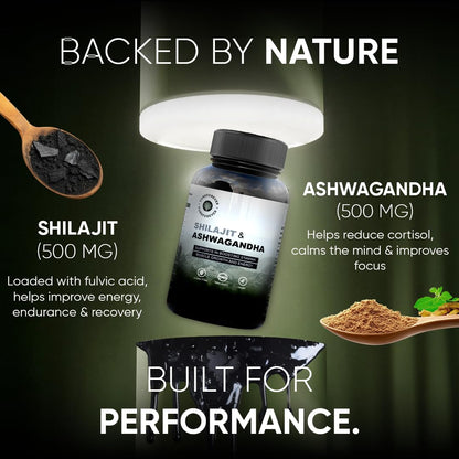CUREFOREVER Shilajit & Ashwagandha Tablets 1000mg/Serving - Natural Ayurvedic Formula to Support Energy, Muscle Growth & Stamina, Natural Stress Relief Tablets | Himalyan Shilaijt/Shilajeet for Men