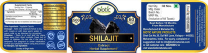 Biotic Natural Shilajit Capsules - Shilajeet Extract 500mg - 120 Veg Capsules