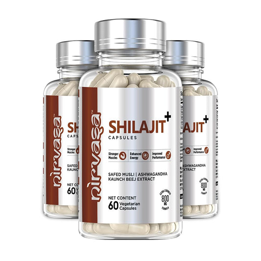 Nirvasa Pure Shilajit/Shilajeet (800mg) 3x60 Capsules | Boost Strength, Stamina, Energy & Immunity | Supports Vitality, Performance & Muscle Growth | Ashwagandha, Safed Musli & Kaunch Beej (Pack of 3)