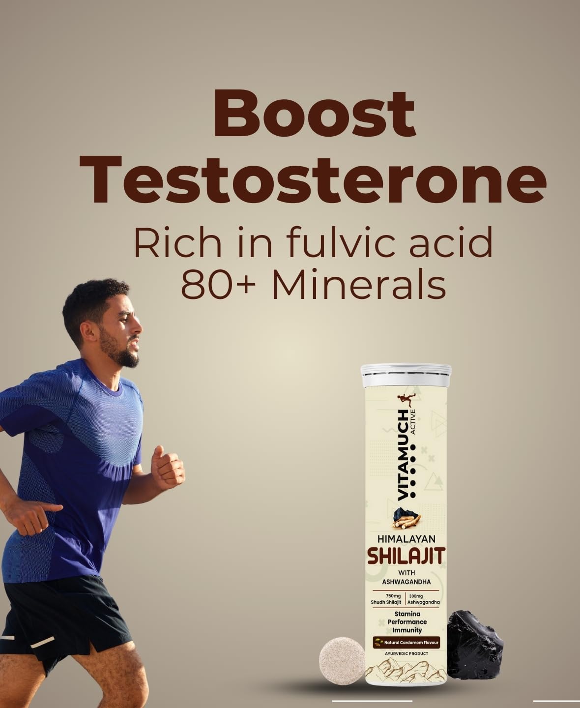 Shilajit Original Effervescent Tablets, With Ashwagandha, Gokshura & Safed Musli for Strength, Performance & Muscle recovery, Natural Cardamom Flavour (30 Day (Pack of 2)-Shilajit)