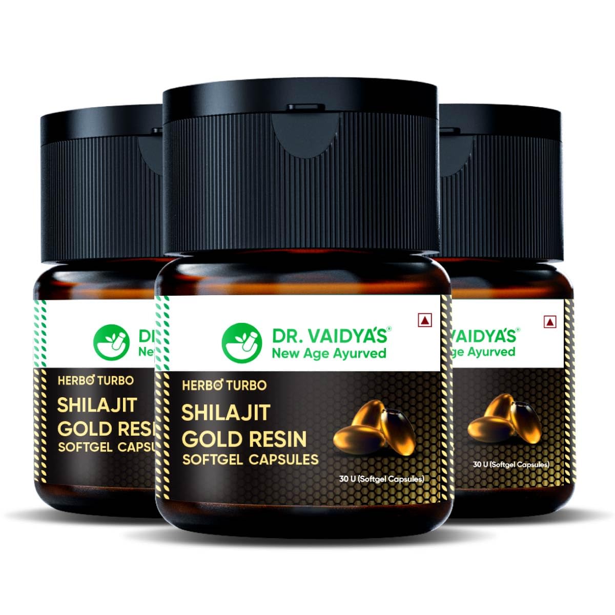 Dr. Vaidya's Herbo24Turbo Shilajit Gold Resin Softgel Capsules | 30 Ayurvedic Capsules for Strength, Stamina & Energy in Men | Enriched with Pure Shilajit for Men & 24K Gold Bhasma (Pack of 1)