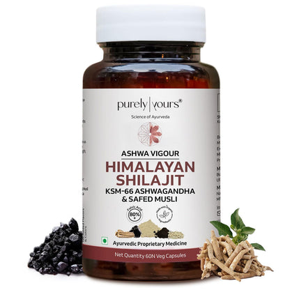 Purely Yours Shilajit/Shilajeet Capsules w/ 80% Fulvic Acid & KSM 66 Ashwagandha | eq. 8100mg/Serving | Boost Stamina, Strength & Muscle Growth | 120 Capsules