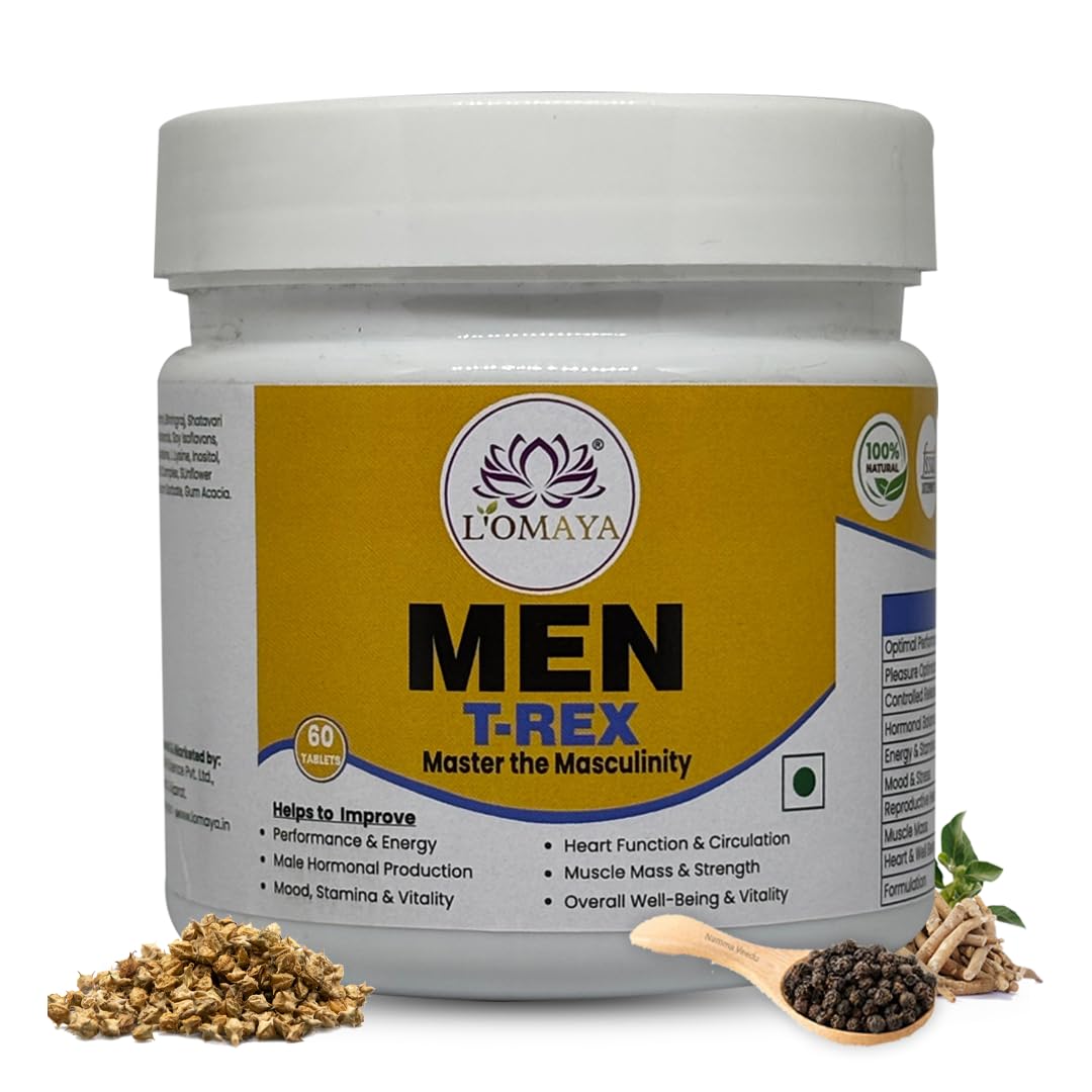 L'Omaya T-REX for Men | 60 Tablets | Enhances Energy, Performance, Stamina | Supports Testosterone, Muscle Strength & Health| Natural Health Support