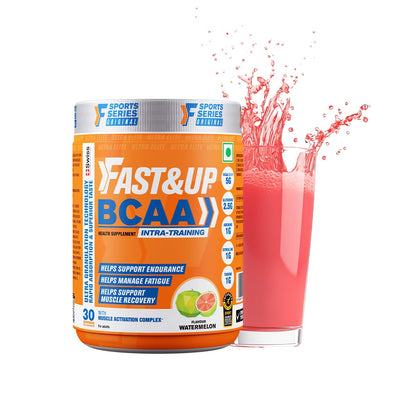 FAST&UP BCAA Lime Lemon Flavour Advanced BCAA Supplement with Glutamine, Citrulline, L-Arginine & Taurine - Pre/Post Workout & Intra Workout Supplement Powder for Adults(450gm, 30 Servings)