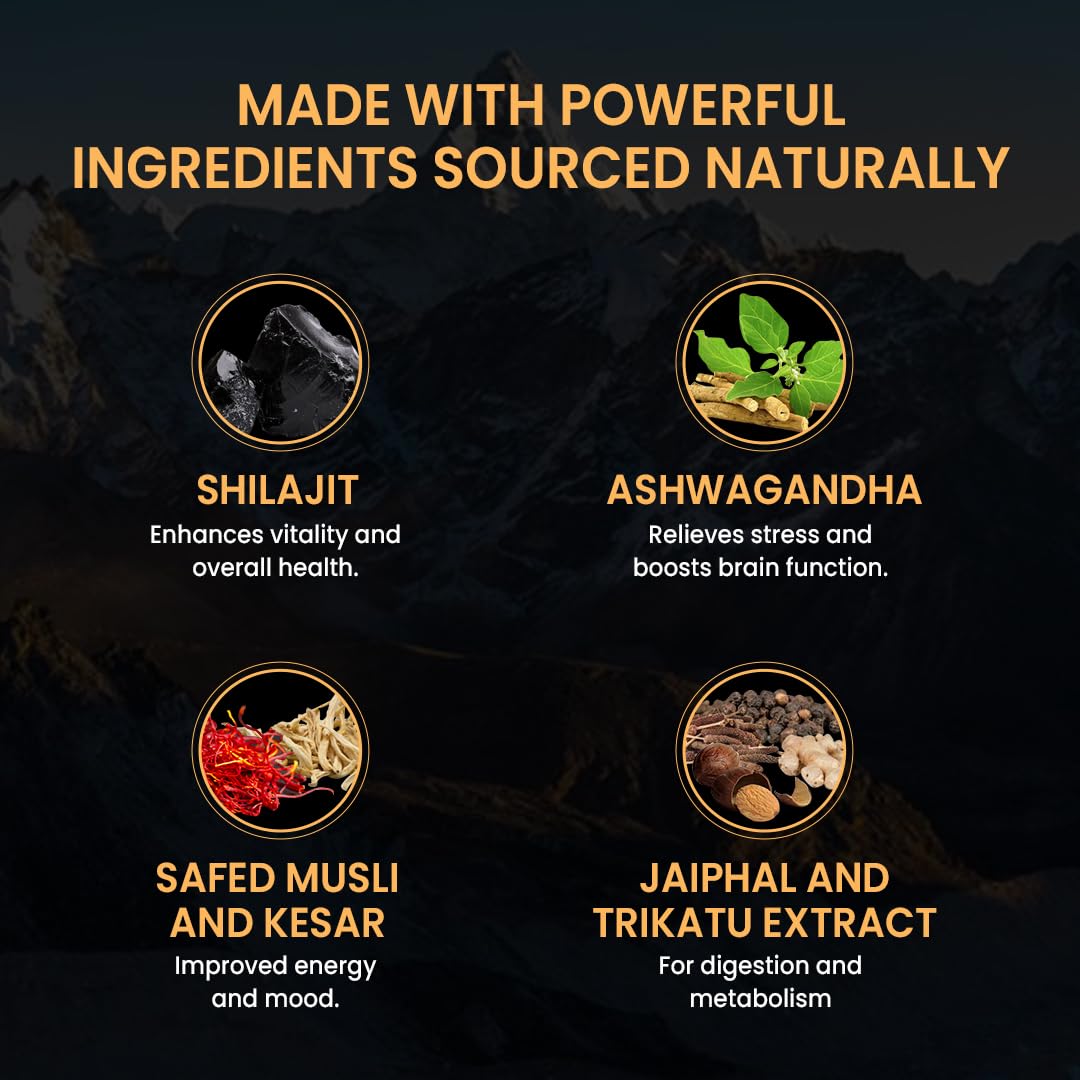 Cratus Right Nutrition - Shilajit - Kesari Vitality Tablets with Ashwagandha & Safed Musli | Boosts Energy, Reduces Stress and acts as a Natural Wellness Supplement for Men and Women - 60 Tablets