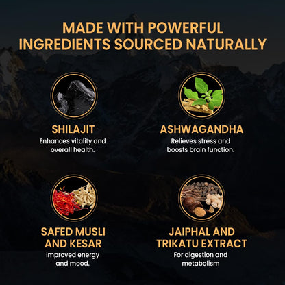 Cratus Right Nutrition - Shilajit - Kesari Vitality Tablets with Ashwagandha & Safed Musli | Boosts Energy, Reduces Stress and acts as a Natural Wellness Supplement for Men and Women - 60 Tablets