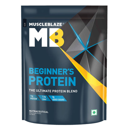 MuscleBlaze Beginner's Whey Protein Powder, Chocolate (1kg / 2.2lbs) | 12g Protein Per Scoop