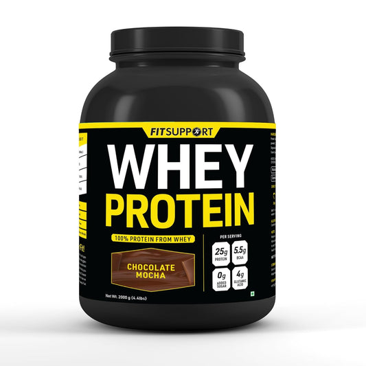 FITSUPPORT Premium Whey Protein Powder | High-Protein, Low-Sugar, Smooth & Creamy | Instant Coffee Mix with Real Cocoa, Smooth & Indulgent Flavor (2Kg, Chocolate Mocha)