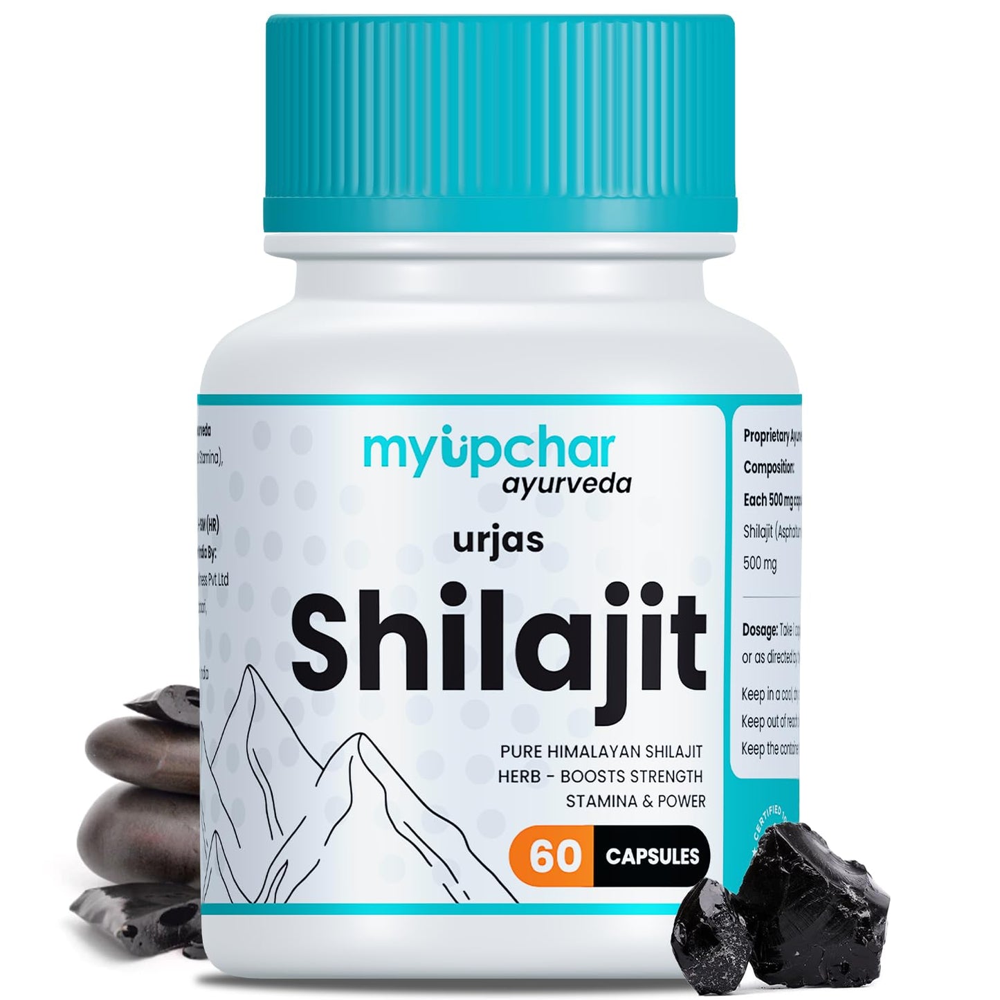 Urjas Pure Himalayan Shilajit Original Capsules | Improve Muscle Strength, Stamina & Power | Natural & Organic Shilajeet| Experience results in 4 weeks | 60 Capsules (Pack of 1)