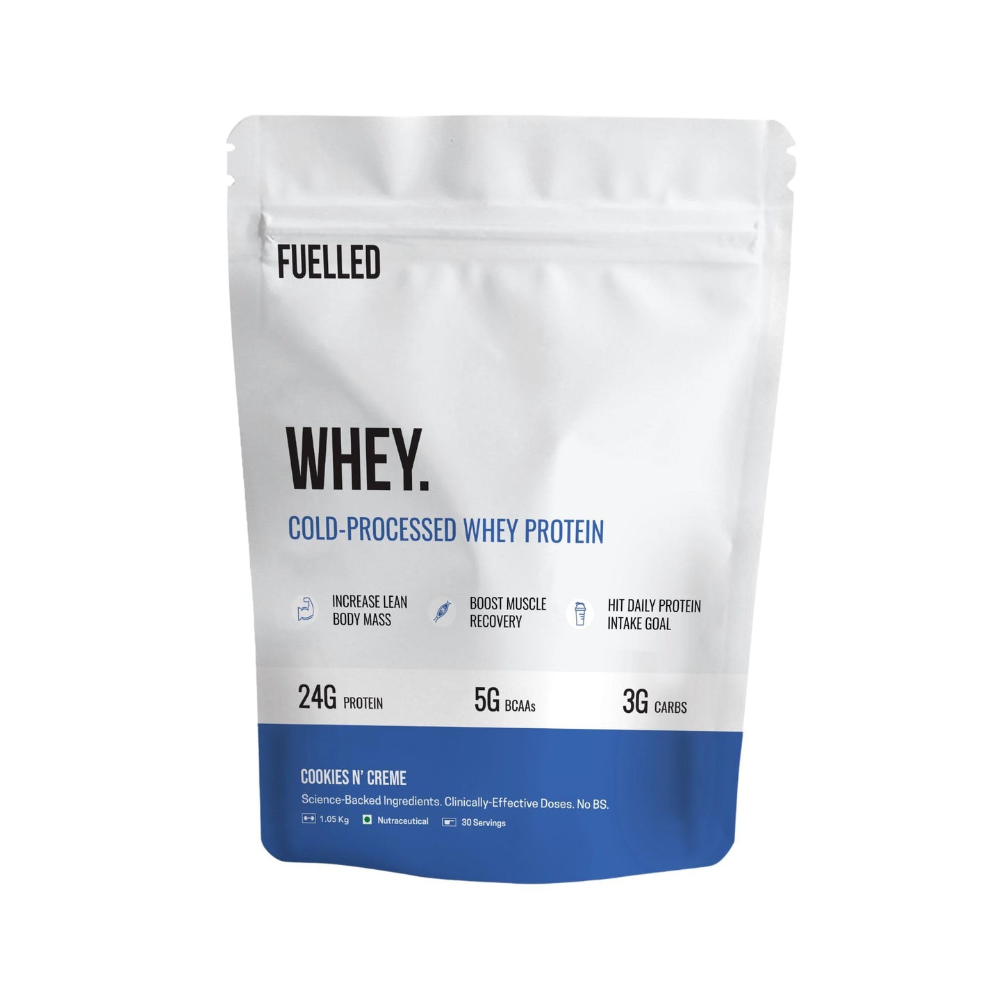 FUELLED Whey Protein Powder Concentrate & Isolate with 24 g Protein, 5 g BCAA (1 kg, 30 Servings) Lab Tested (Mango Ice Cream)
