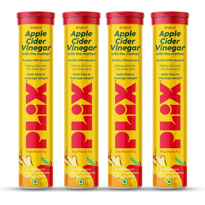 THE PLANT FIX Apple Cider Vinegar Effervescent Tablet with mother | Supports Metabolism & Appetite Control I With 500mg ACV, Vit B6 & B12 I No Maltodextrin, No Added Sugar I Pack of 4 (60 tablets)