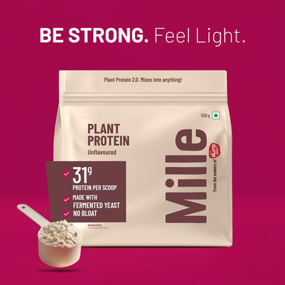 Mille Plant Protein | 31g Protein | Unflavoured | Made with Fermented Yeast Protein Powder | No Bloat, Vegan, Heat-Stable | Has All 9 Essential Amino Acids | Mixes into Any Dish | 500g