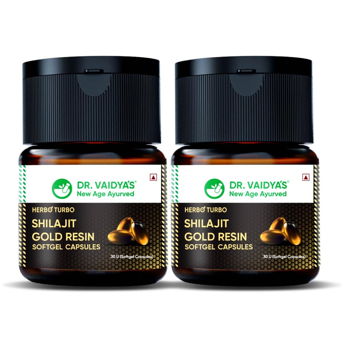 Dr. Vaidya's Herbo24Turbo Shilajit Resin Softgel Capsules | 30 Ayurvedic Capsules for Strength, Stamina & Energy in Men | Enriched with Pure Shilajit for Men & 24K Gold Bhasma (Pack of 2)