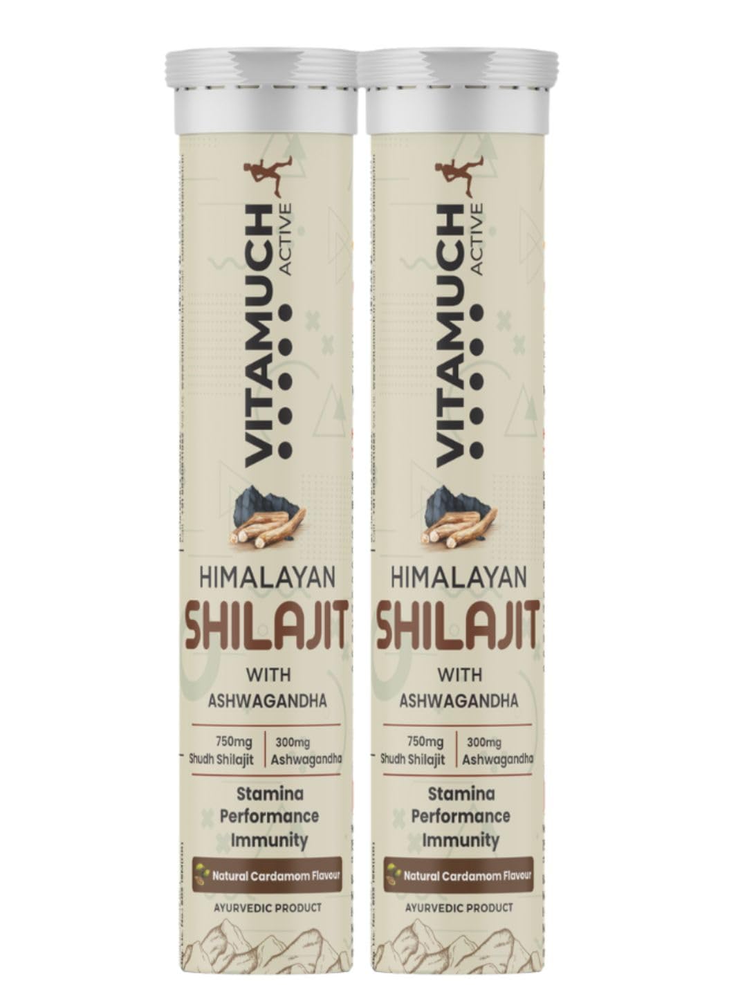 Shilajit Original Effervescent Tablets, With Ashwagandha, Gokshura & Safed Musli for Strength, Performance & Muscle recovery, Natural Cardamom Flavour (30 Day (Pack of 2)-Shilajit)
