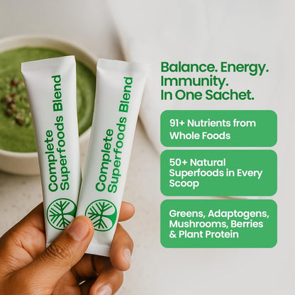 Complete Superfoods Blend – 30 Sachets | 50+ Superfoods | Vitamins, Minerals & Probiotics | Daily Plant-Based Nutrition | Supports Digestion, Gut Health, Detox & Immunity | Sugar-Free Supplement