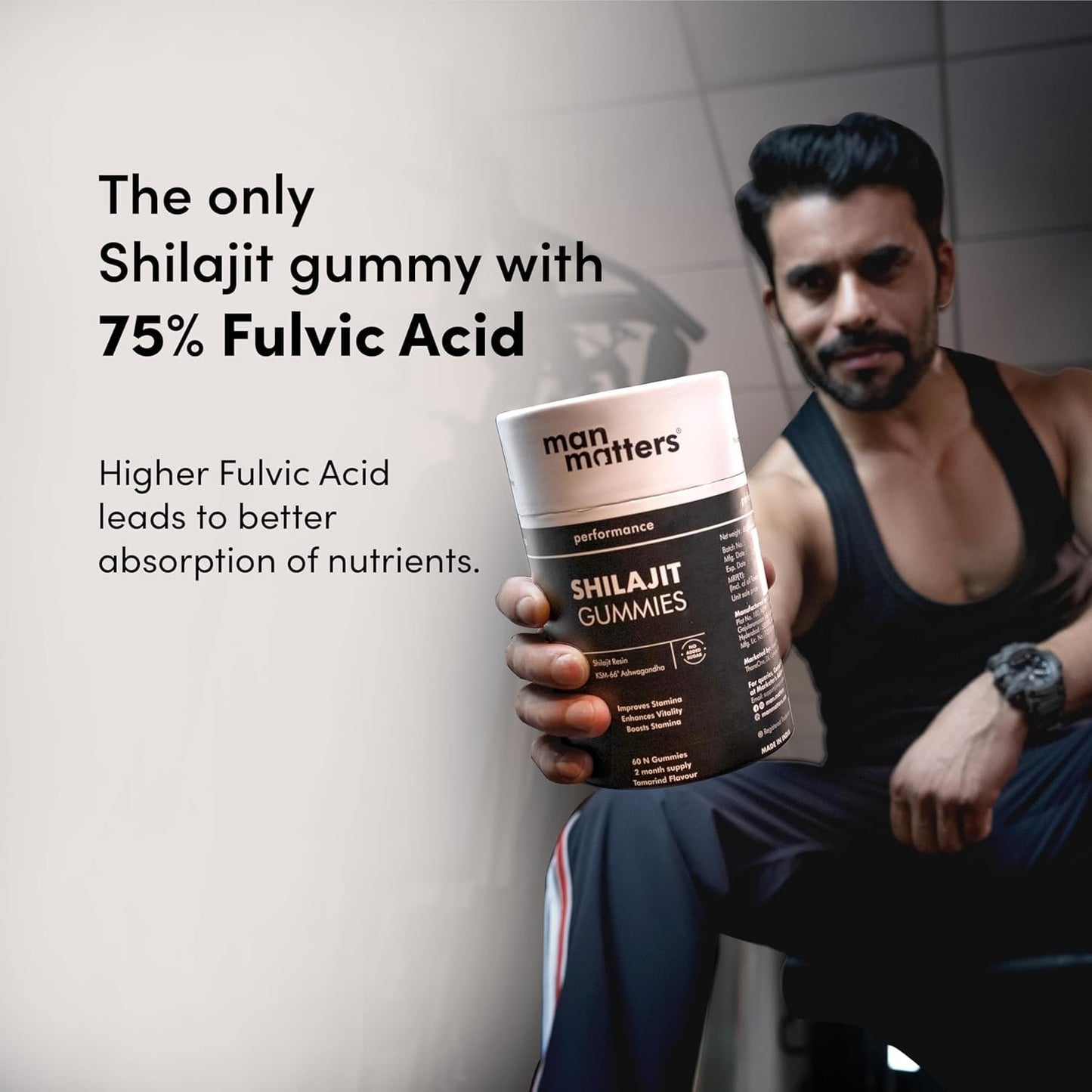 Man Matters Pure Himalayan Shilajit/Shilajeet Gummies Advanced With 75% Fulvic Acid, Ksm 66 Ashwagandha & Black Pepper | Boosts Stamina & Improves Energy Levels | No Added Sugar | Pack Of 60