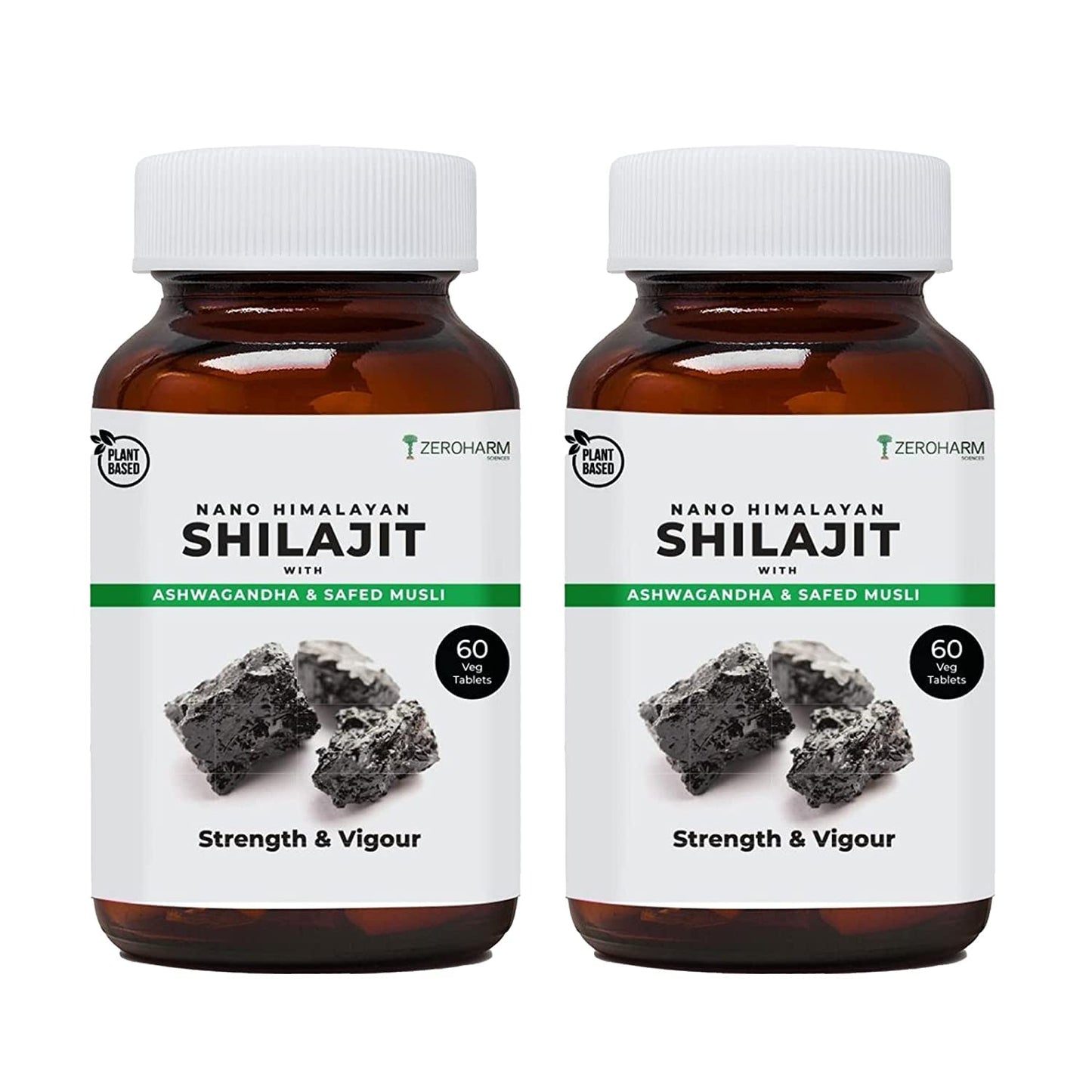 ZEROHARM Nano Himalayan Shilajit With Ashwagandha, Safed Musli & Goksura 60 Veg Tablets, Energy Booster, Stamina, Vigour, Endurance & Performance supplements