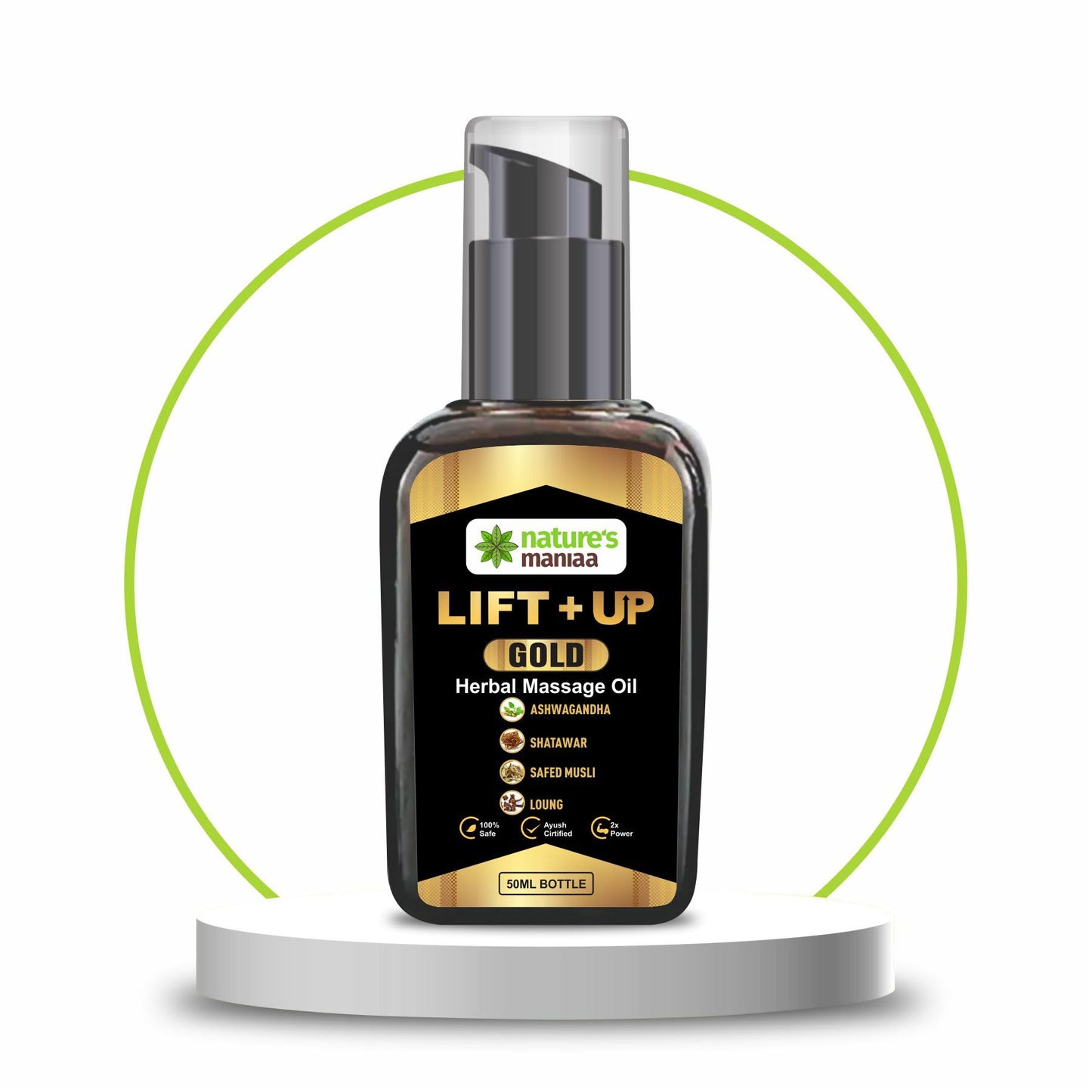 Nature's Maniaa Lift Up Massage Oil for Men | Ayurvedic with Ashwagandha, Safed Musli, Shatavari & Laung Extract (50ml)