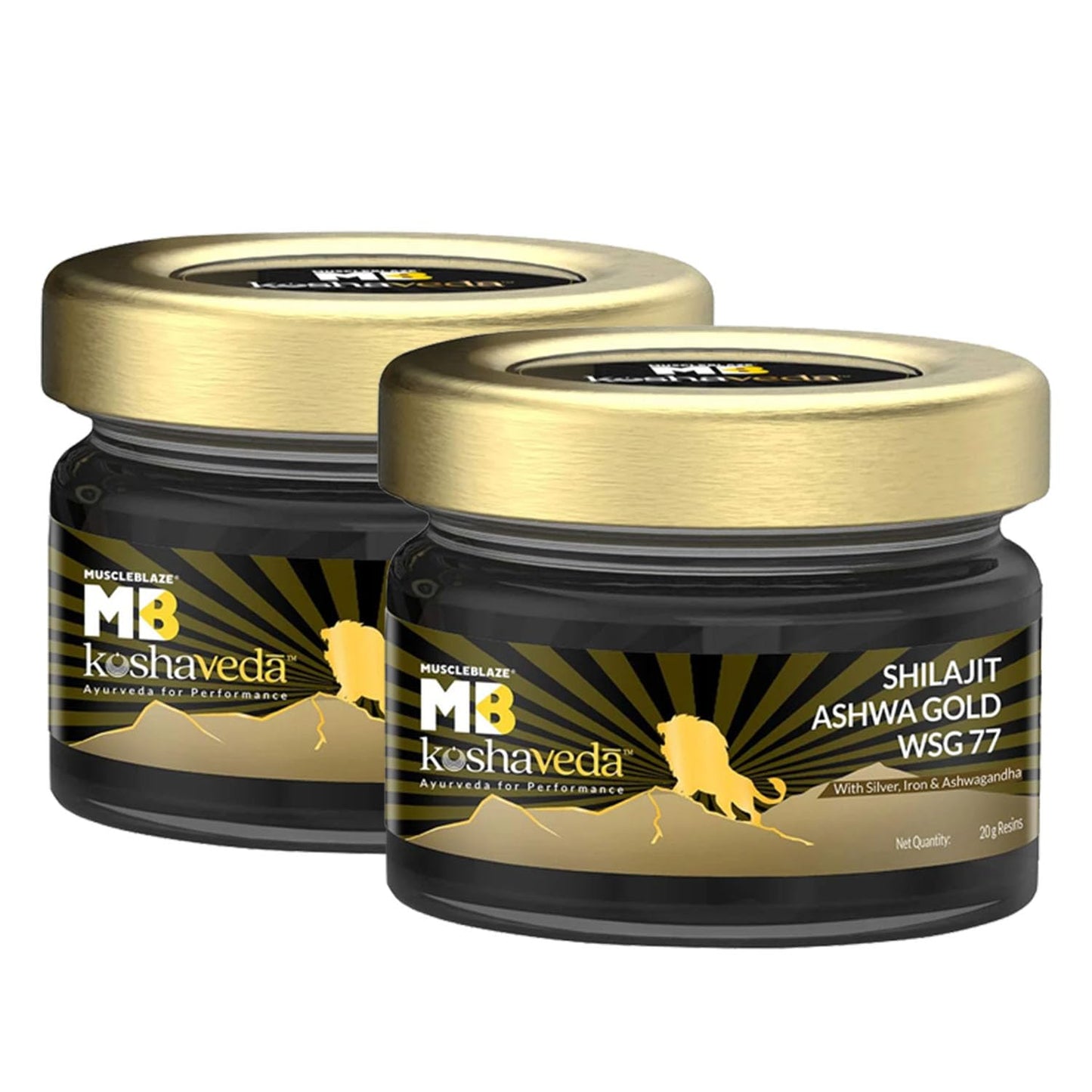 Koshaveda Shilajit Pro Gold by MuscleBlaze (60 Tablets) with Ashwagandha AF-43 600mg (60 Capsules) | for Strength & Recovery