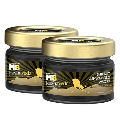 Koshaveda Shilajit Pro Gold by MuscleBlaze (60 Tablets) with Ashwagandha AF-43 600mg (60 Capsules) | for Strength & Recovery