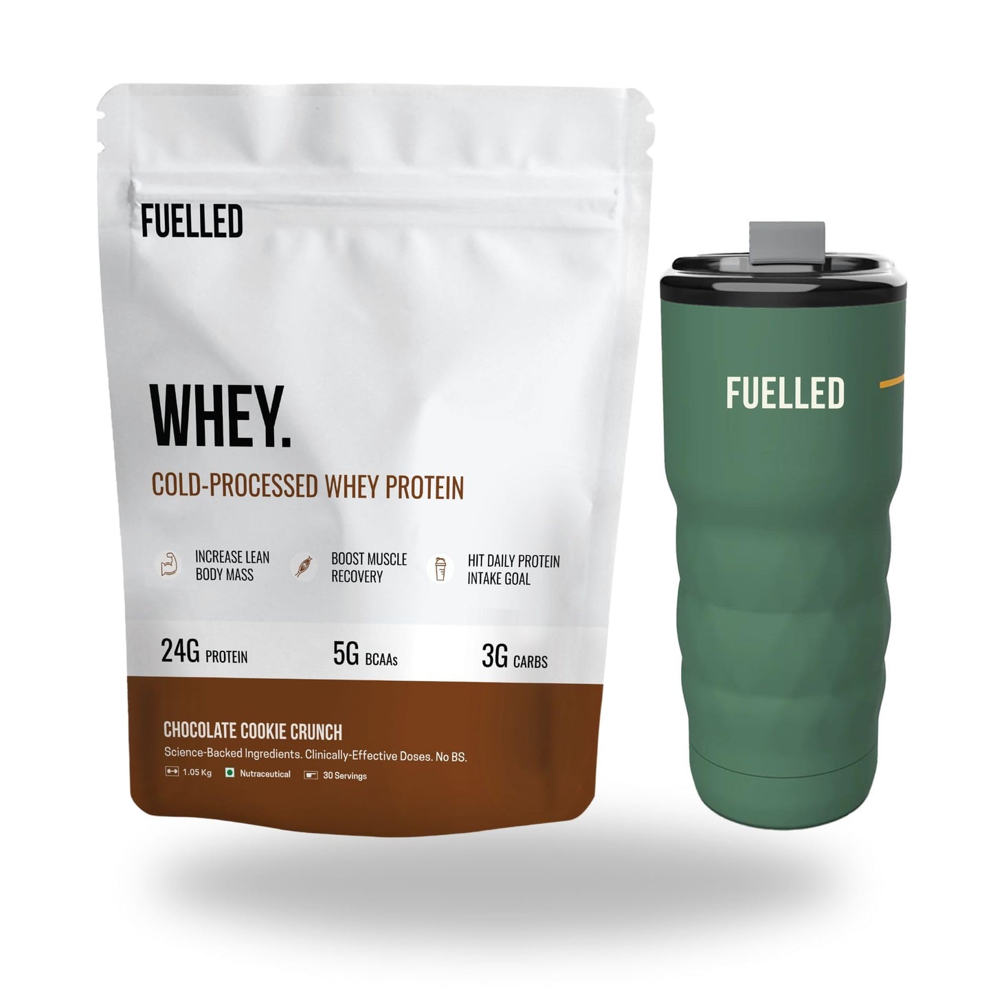 FUELLED Whey Protein Powder Concentrate & Isolate with 24 g Protein, 5 g BCAA (1 kg, 30 Servings) Lab Tested (Mango Ice Cream)