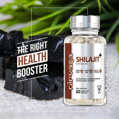 Nirvasa Pure Shilajit/Shilajeet (800mg) 3x60 Capsules | Boost Strength, Stamina, Energy & Immunity | Supports Vitality, Performance & Muscle Growth | Ashwagandha, Safed Musli & Kaunch Beej (Pack of 3)