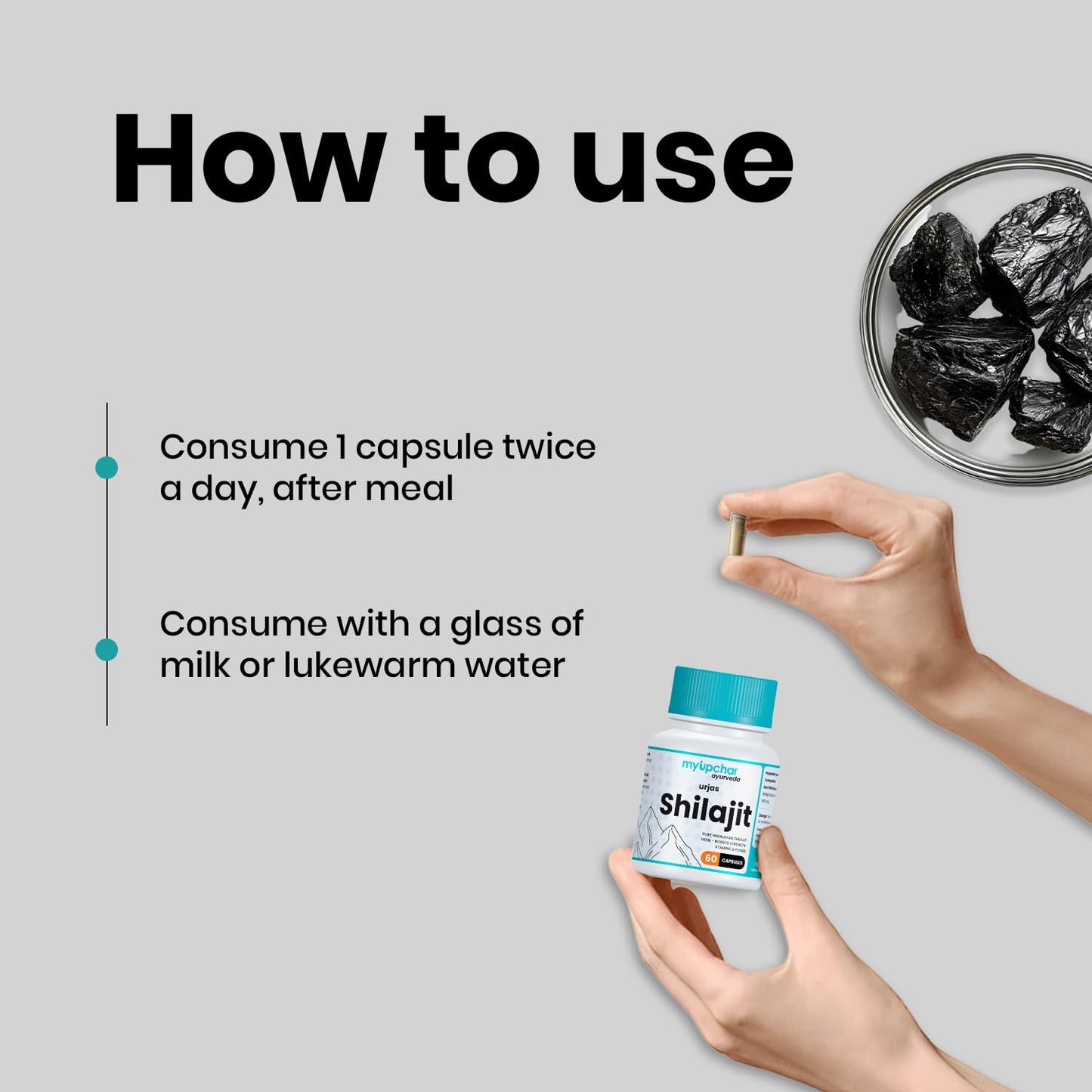 Urjas Pure Himalayan Shilajit Original Capsules | Improve Muscle Strength, Stamina & Power | Natural & Organic Shilajeet| Experience results in 4 weeks | 60 Capsules (Pack of 1)