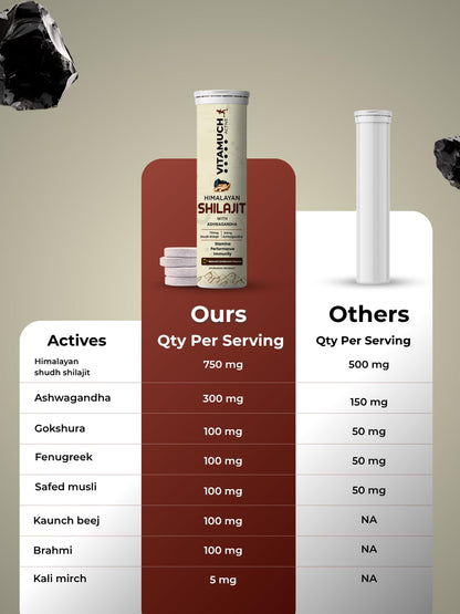 Shilajit Original Effervescent Tablets, With Ashwagandha, Gokshura & Safed Musli for Strength, Performance & Muscle recovery, Natural Cardamom Flavour (30 Day (Pack of 2)-Shilajit)