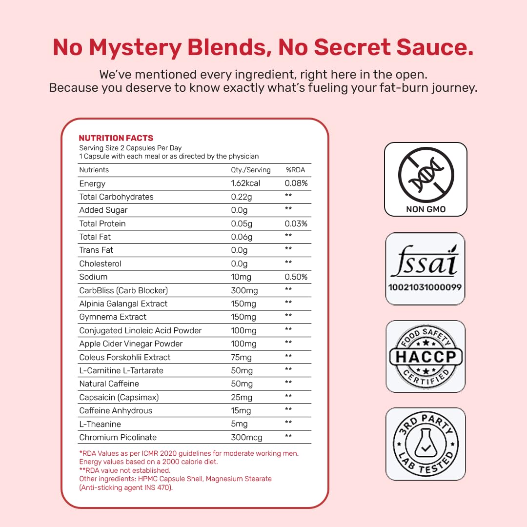 What's Up Wellness Daily Burner Capsules with CarbBliss® & ACV | Weight Loss Supplement For Women & Men | Helps Manage Cravings, Calories & Carbs | 60 Capsules