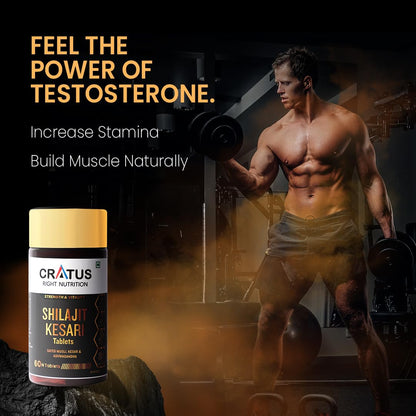 Cratus Right Nutrition - Shilajit - Kesari Vitality Tablets with Ashwagandha & Safed Musli | Boosts Energy, Reduces Stress and acts as a Natural Wellness Supplement for Men and Women - 60 Tablets