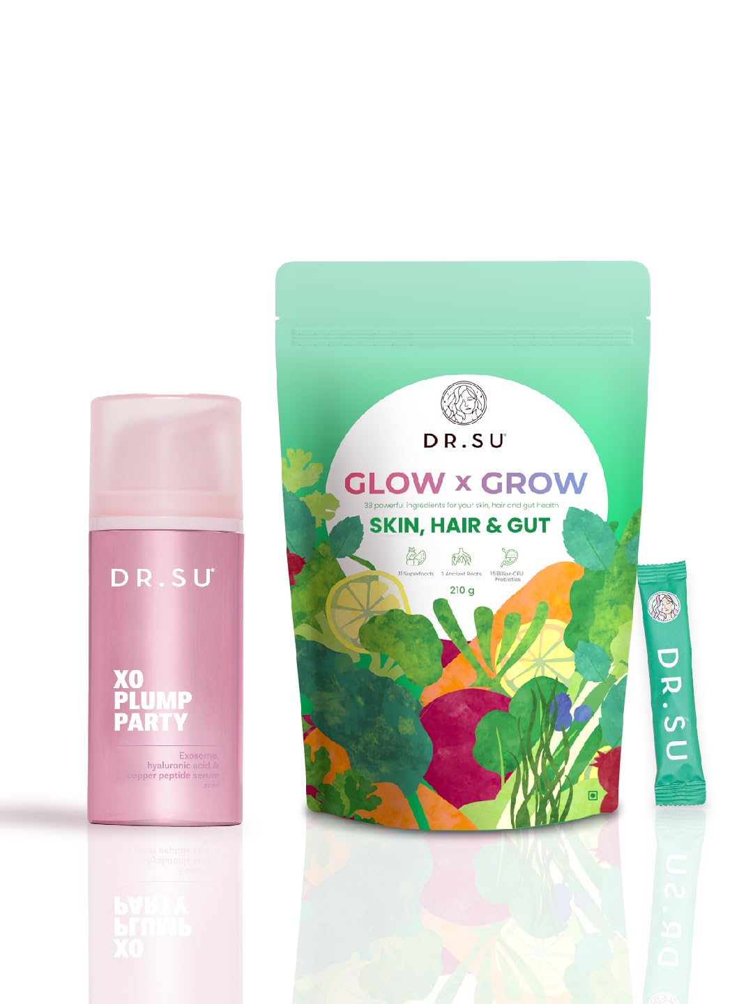 Dr.Su 6-In-1 Supplement Powder | Clear Skin, Strong Hair & Healthy Gut | With Vitamins, Minerals, Antioxidants, Probiotics, Fiber & Adaptogens | Lemon Mint | Sugar-Free | 30 Sachets | Unisex