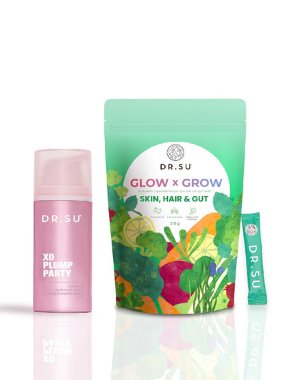 Dr.Su 6-In-1 Supplement Powder | Clear Skin, Strong Hair & Healthy Gut | With Vitamins, Minerals, Antioxidants, Probiotics, Fiber & Adaptogens | Lemon Mint | Sugar-Free | 30 Sachets | Unisex