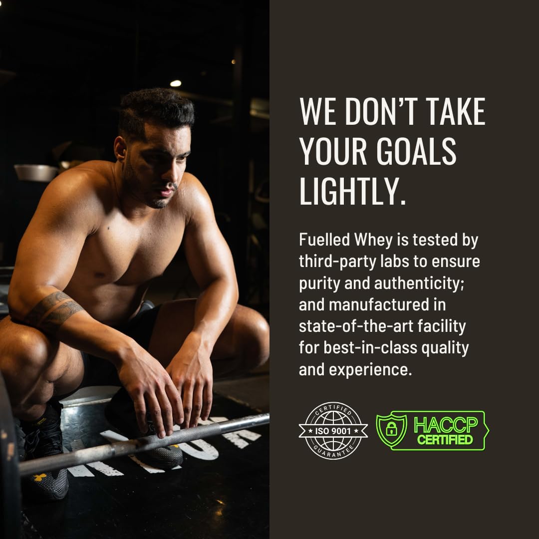 FUELLED Whey Protein Powder Concentrate & Isolate with 24 g Protein, 5 g BCAA (1 kg, 30 Servings) Lab Tested (Mango Ice Cream)