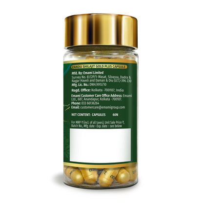 Zandu Shilajit/Shilajeet Gold Plus Capsules IBoosts Stamina, Strength & Energy in 28 Days | 60 Capsules I 100% Pure Himalayan Shilajit with 24K Gold Bhasma