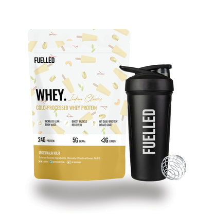 FUELLED Whey Protein Powder Concentrate & Isolate with 24 g Protein, 5 g BCAA (1 kg, 30 Servings) Lab Tested (Mango Ice Cream)