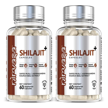 Nirvasa Pure Shilajit/Shilajeet (800mg) 3x60 Capsules | Boost Strength, Stamina, Energy & Immunity | Supports Vitality, Performance & Muscle Growth | Ashwagandha, Safed Musli & Kaunch Beej (Pack of 3)