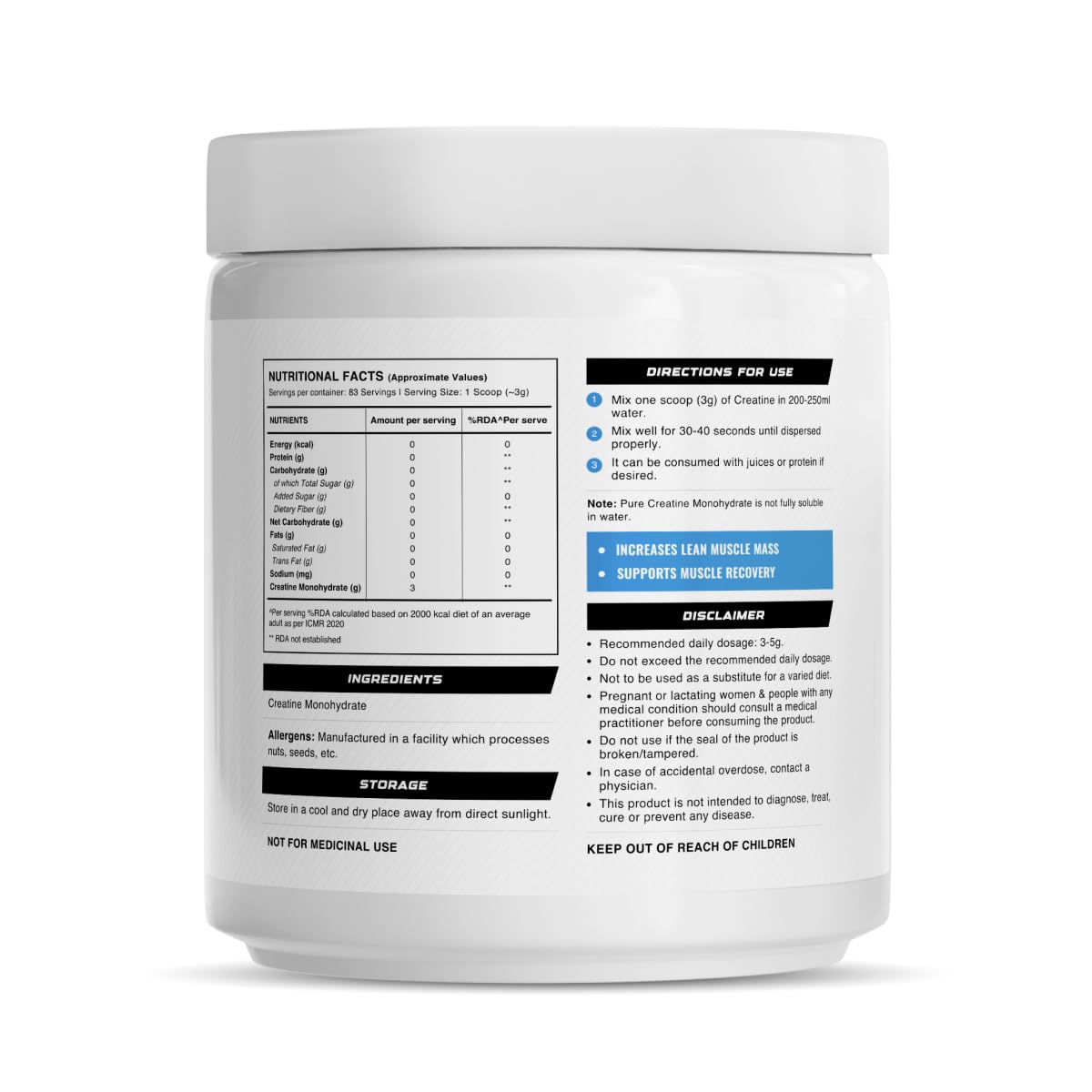 Wellcore Pure Micronised Creatine Powder (83 Servings, Unflavoured) For Enhanced Muscle Strength With Rapid Absorption | Creatine Monohydrate | Wellcore Creatine - 250g