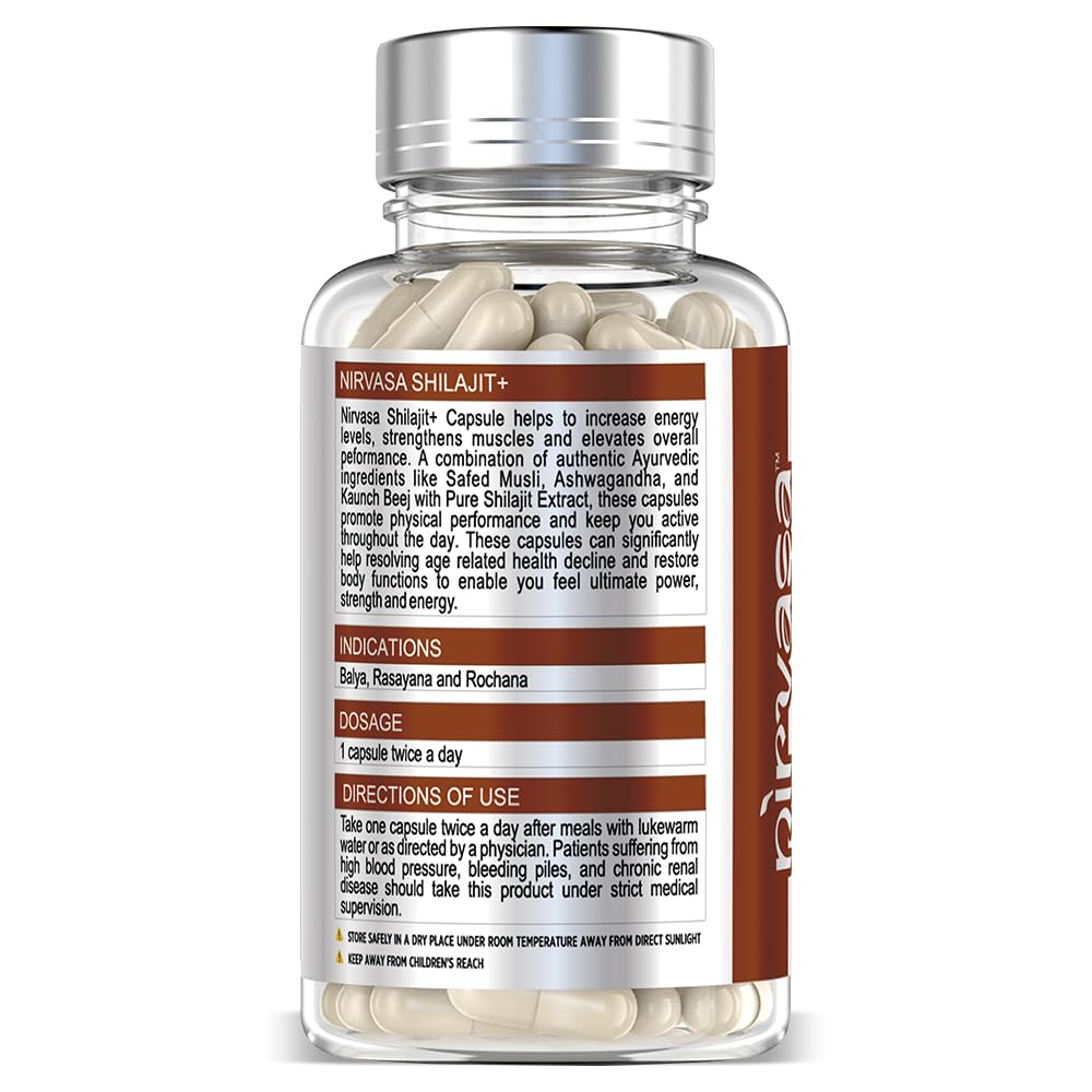 Nirvasa Pure Shilajit/Shilajeet (800mg) 3x60 Capsules | Boost Strength, Stamina, Energy & Immunity | Supports Vitality, Performance & Muscle Growth | Ashwagandha, Safed Musli & Kaunch Beej (Pack of 3)