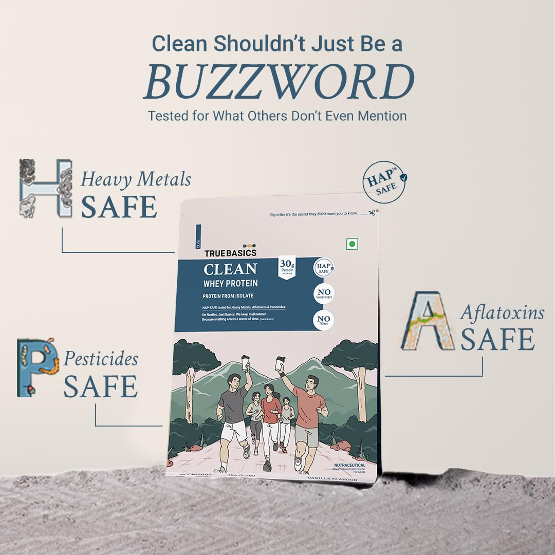 TrueBasics Clean Whey 100% Protein Isolate Powder (Vanilla, 1kg) | 30g Protein per Scoop
