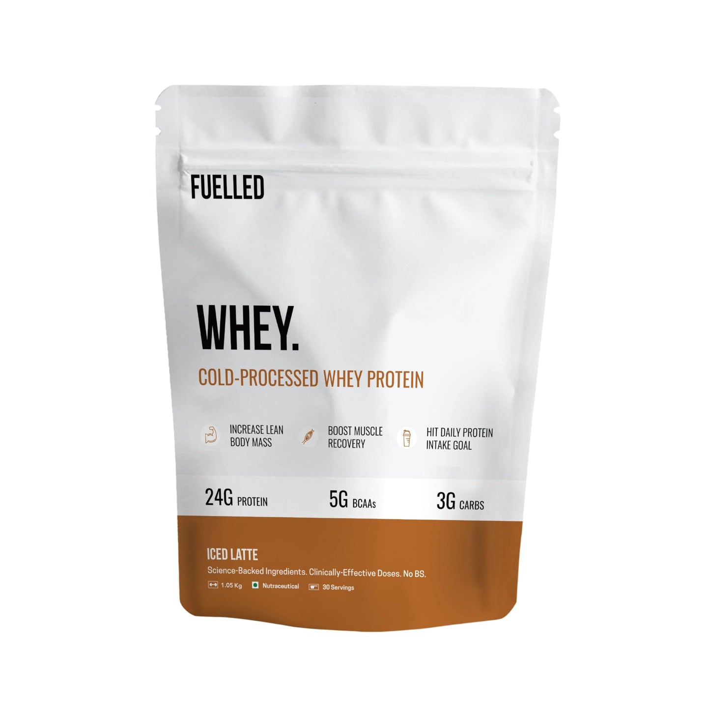 FUELLED Whey Protein Powder Concentrate & Isolate with 24 g Protein, 5 g BCAA (1 kg, 30 Servings) Lab Tested (Mango Ice Cream)