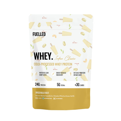 FUELLED Whey Protein Powder Concentrate & Isolate with 24 g Protein, 5 g BCAA (1 kg, 30 Servings) Lab Tested (Mango Ice Cream)