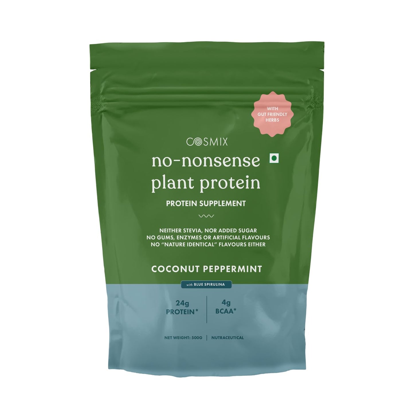 Cosmix No-Nonsense Plant Protein | 24 Protein/Serve, 500g Pouch | Japanese Ceremonial Matcha | Plant Based Protein, Pea & Rice Isolate | Clean, Easy to Digest | All Essential Amino Acids