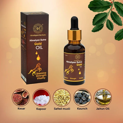 Sutra Gold Capsules & Men’s Massage Oil Combo | 30 Capsules + 30 ml Oil | Natural Herbal Supplement & Vitality Support | Strength & Wellness Care for Men
