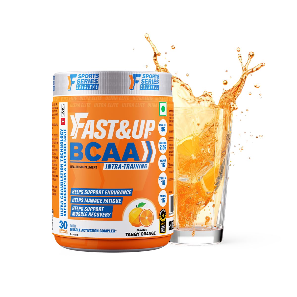 FAST&UP BCAA Lime Lemon Flavour Advanced BCAA Supplement with Glutamine, Citrulline, L-Arginine & Taurine - Pre/Post Workout & Intra Workout Supplement Powder for Adults(450gm, 30 Servings)